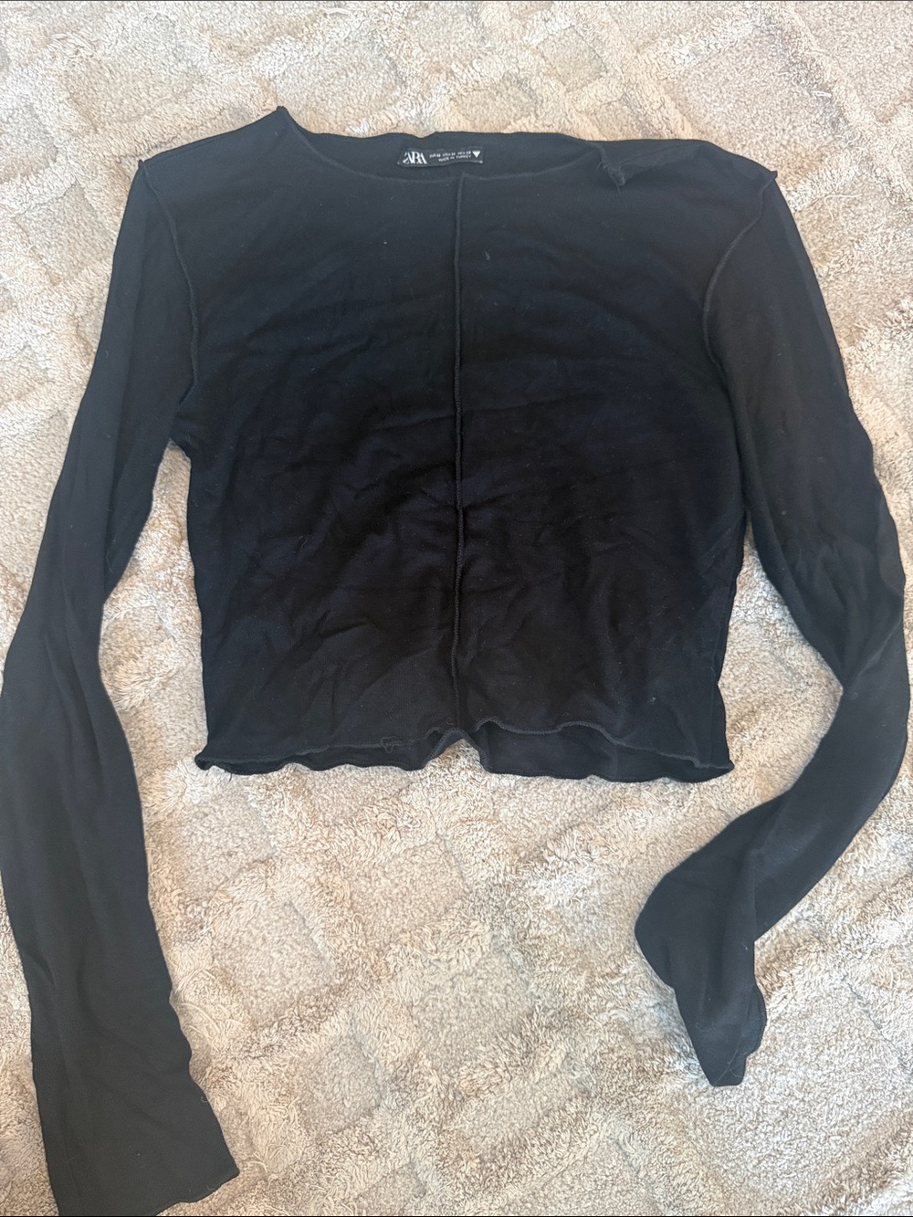 Zara Black Long-Sleeve Cropped Ribbed Top